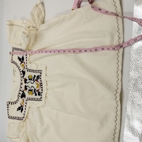 Max Studio size Large cream Swiss Dot embroidered ruffle sleeve boho blouse - Picture 7 of 10